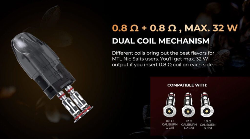 Uwell Caliburn Explorer DUAL COIL MECHANISM