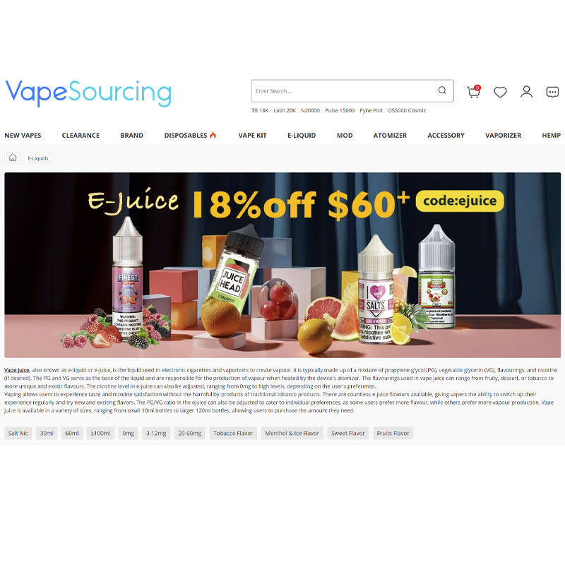 Oferta de vapesourcing: 18% de descuento para All E-juice