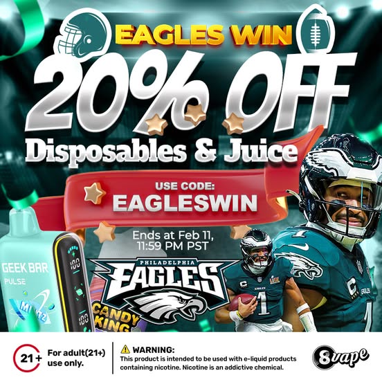 Venta de la victoria del Super Bowl: 20 % de descuento en EightVape