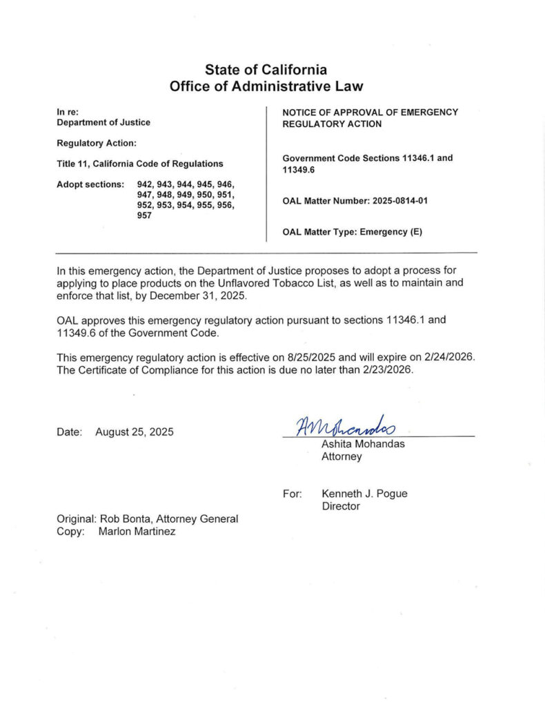 State of California
Office of Administrative Law