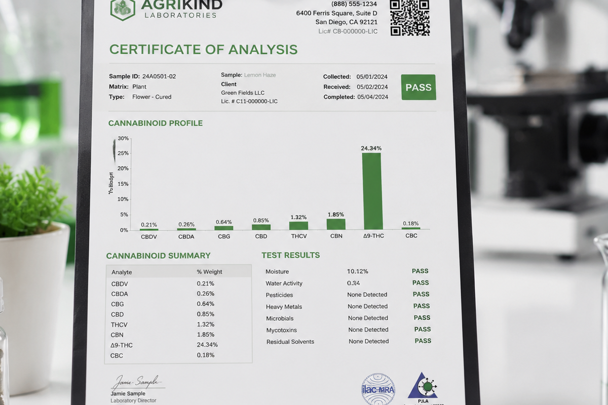 Certificate of Analysis lab report for THCA flower testing