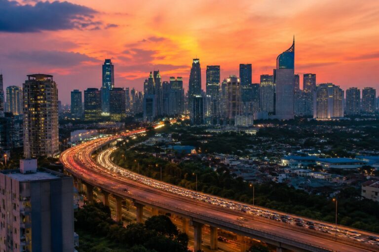 Jakarta city skyline at dusk